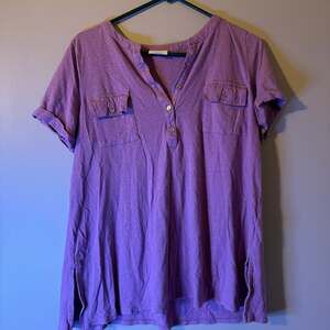 J Jill M Linen T Shirt Women's M Purple Short Sleeve Linen Viscose Pockets